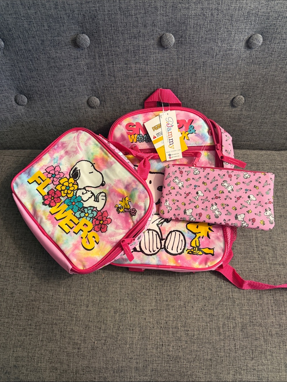 Peanuts Pink Snoopy Kids Backpack Set with Lunch Bag & Pouch